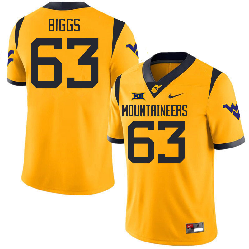 Men #63 Bryce Biggs West Virginia Mountaineers College 2024 New Uniforms Football Jerseys Stitched S